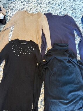 SHEIN Black Ribbed Sweater with Pearl Stud Accents